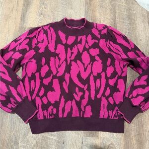 Who What Wear Magenta and Burgundy Patterned Turtleneck Sweater